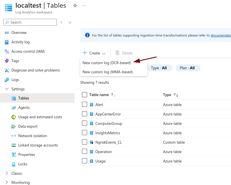 create dcr-based table